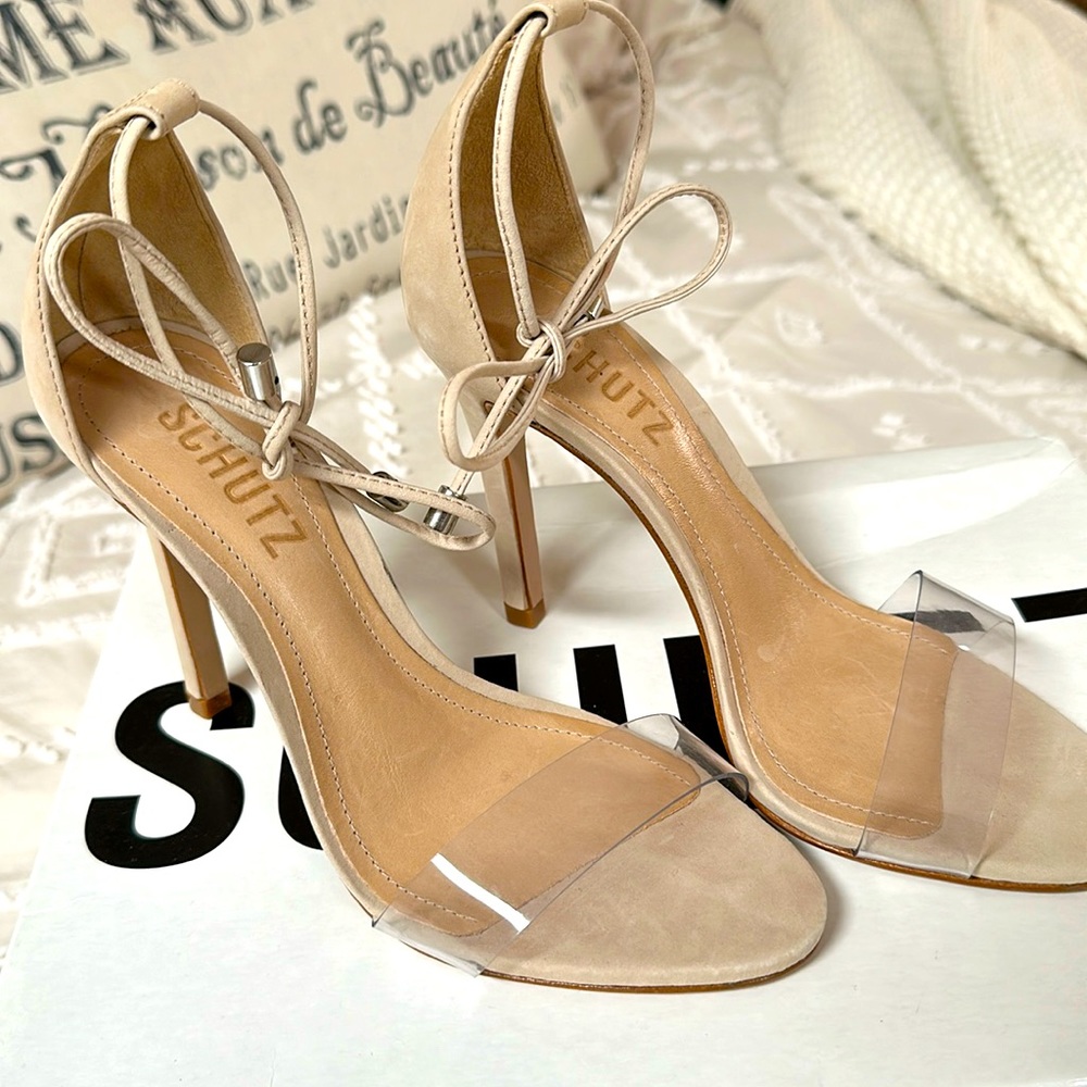 Schutz Josseanna tan ankle tie heels